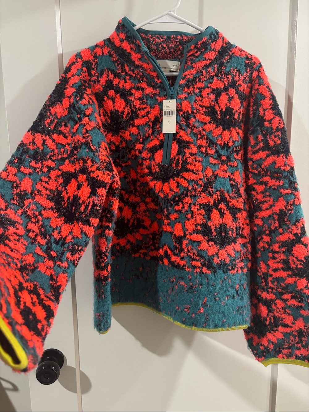 Anthropologie Christina Fuzzy Floral Fleece Half-Zip Pullover